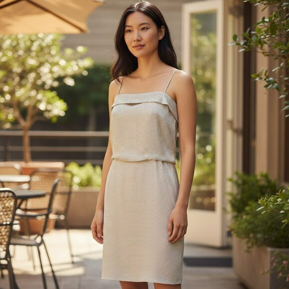 Hellessy Striped Slip Dress S | Silk Feel | Ivory/Navy | Blouson Overlay - Picture 8 of 8